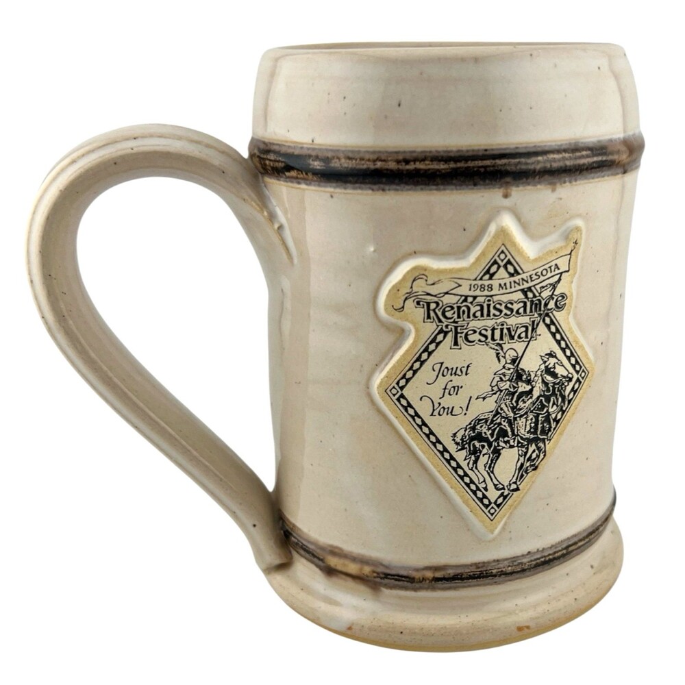 Minnesota Renaissance Festival Fair Joust Unicorn Horse Cup Mug Deneen 1988 Vtg